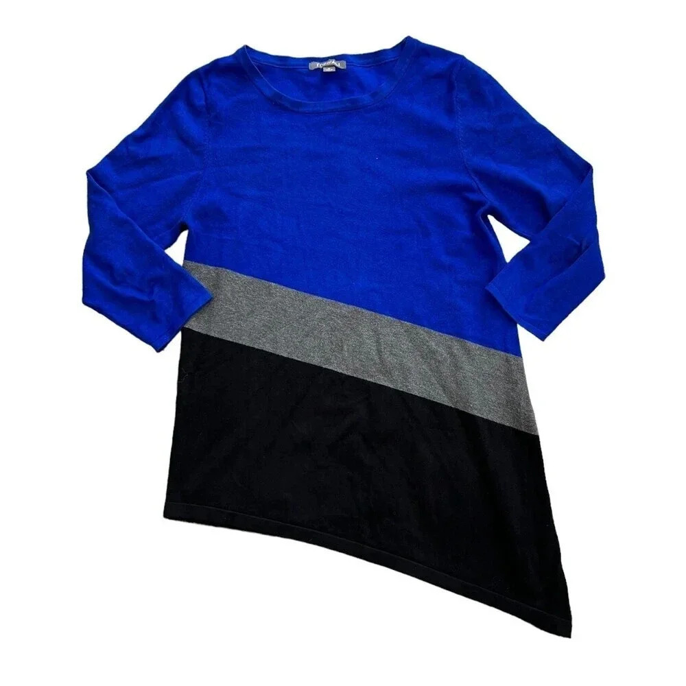 Roz & Ali Blue Black Knit Asymmetric Sweater M